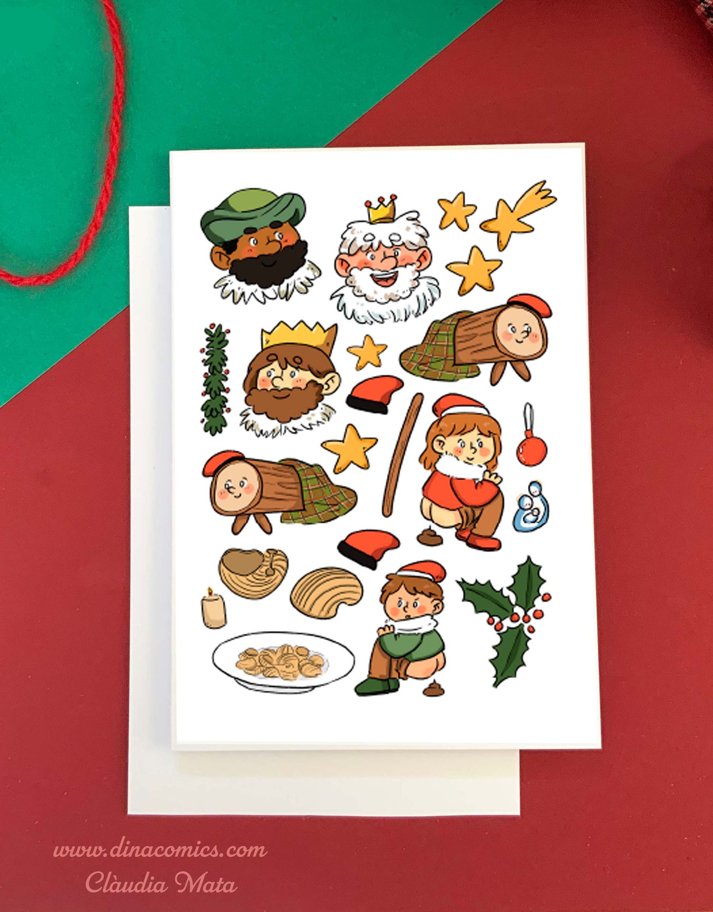 Postal de Navidad Catalunya Nadal dinA6 más sobre Caganers, Tió, Reis, Galets