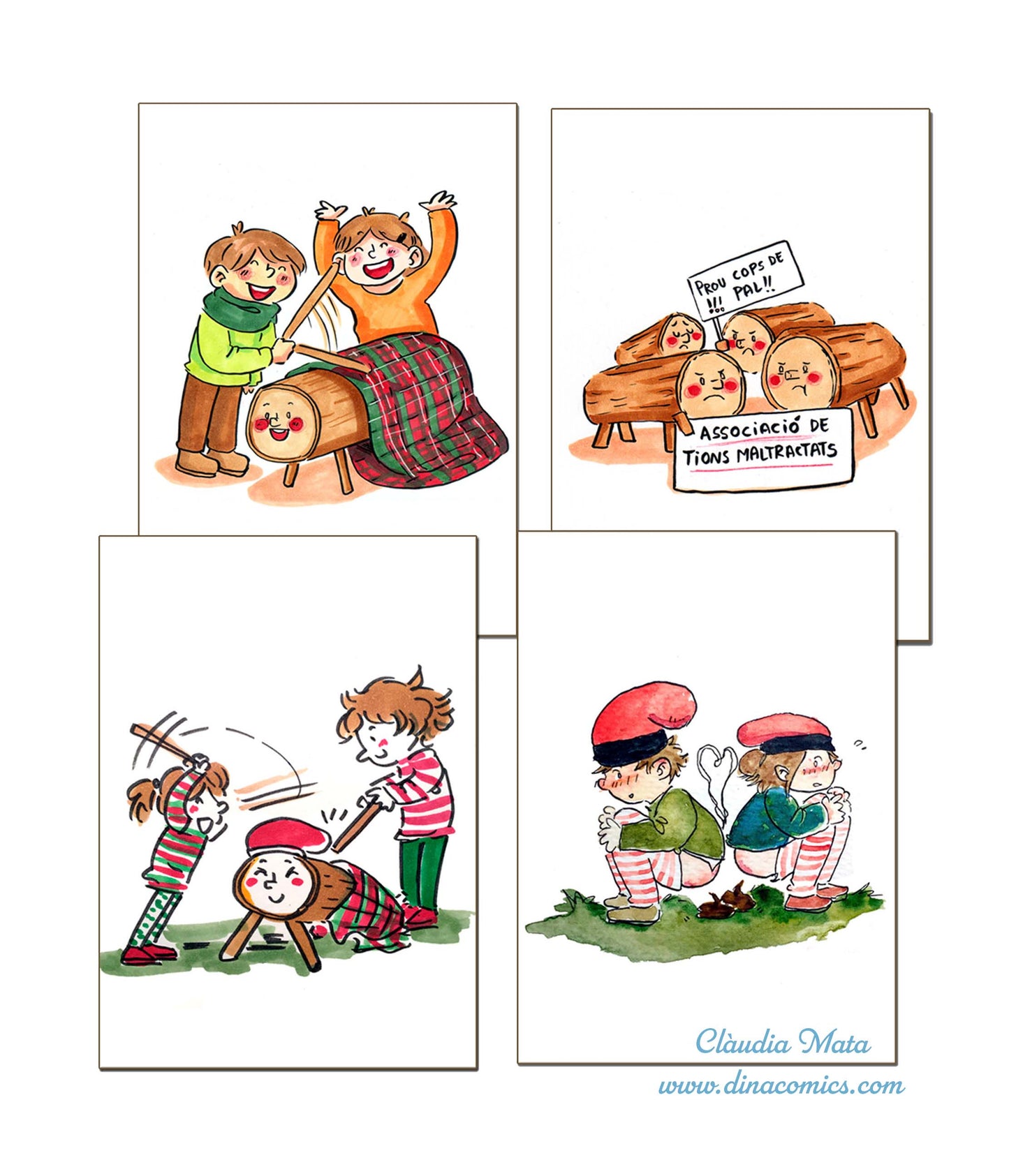 Pack 4 postales de Navidad Catalunya Tio y caganers