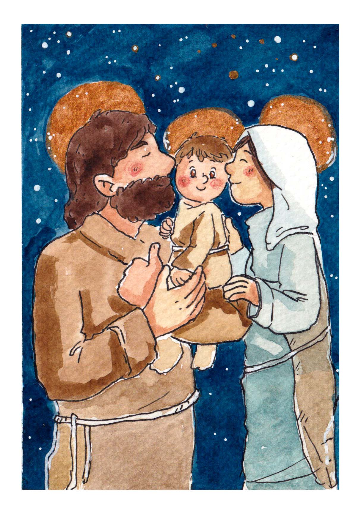 Pack 3 Postales de Navidad católica Noche Sagrada Familia (Sobre opcional)