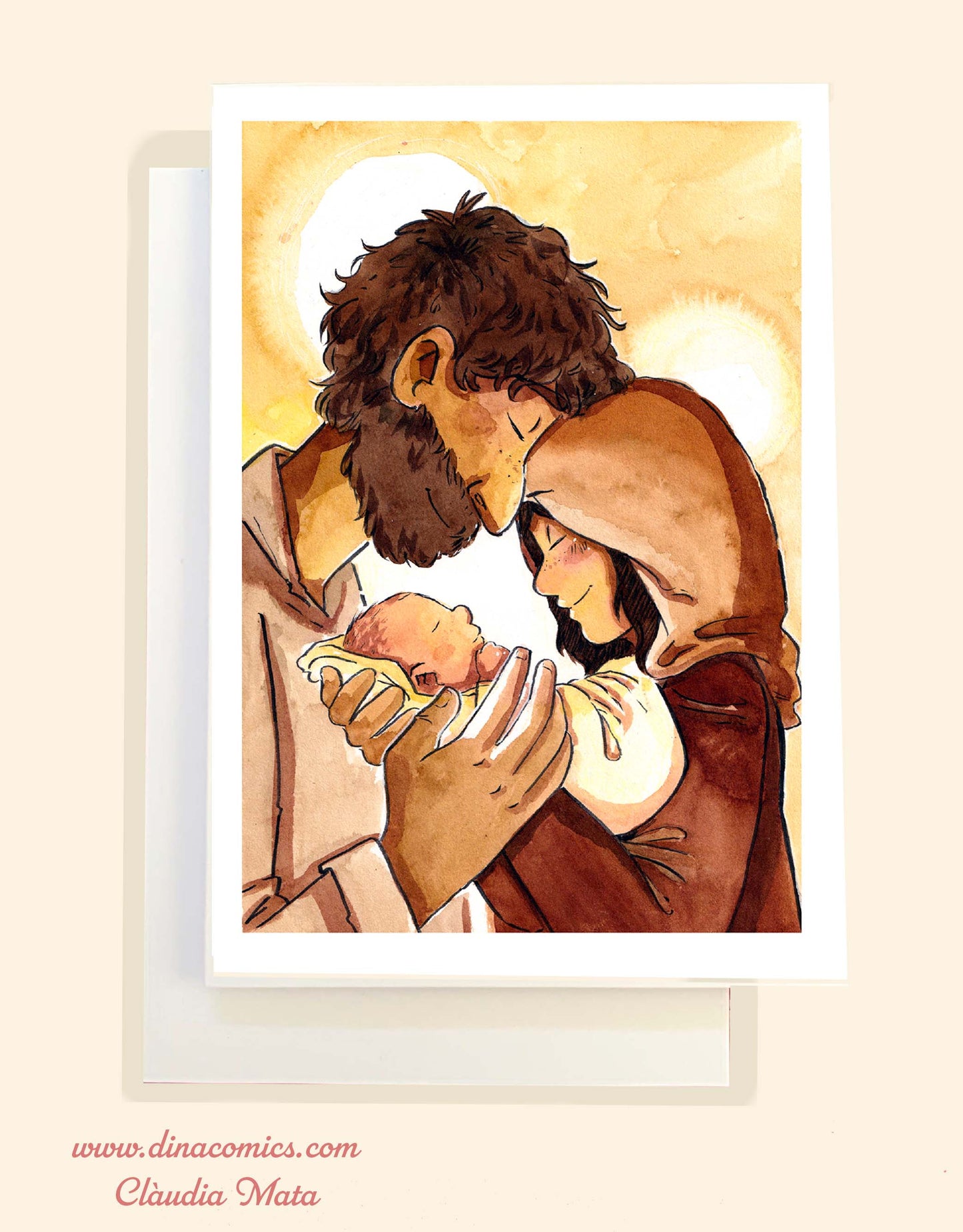 Postal de Navidad católica ilustración Sagrada Familia #1