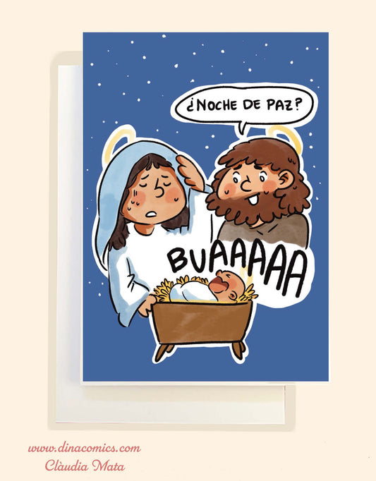 Postal de Navidad católica ilustración Sagrada Familia #7 Noche de paz