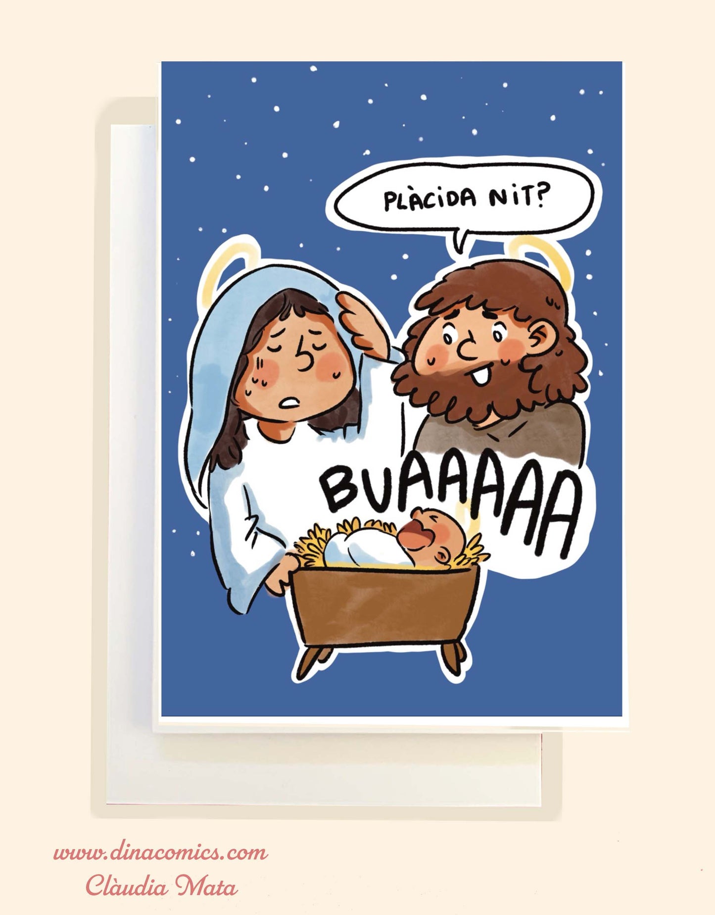 Postal de Navidad católica ilustración Sagrada Familia #7 Noche de paz
