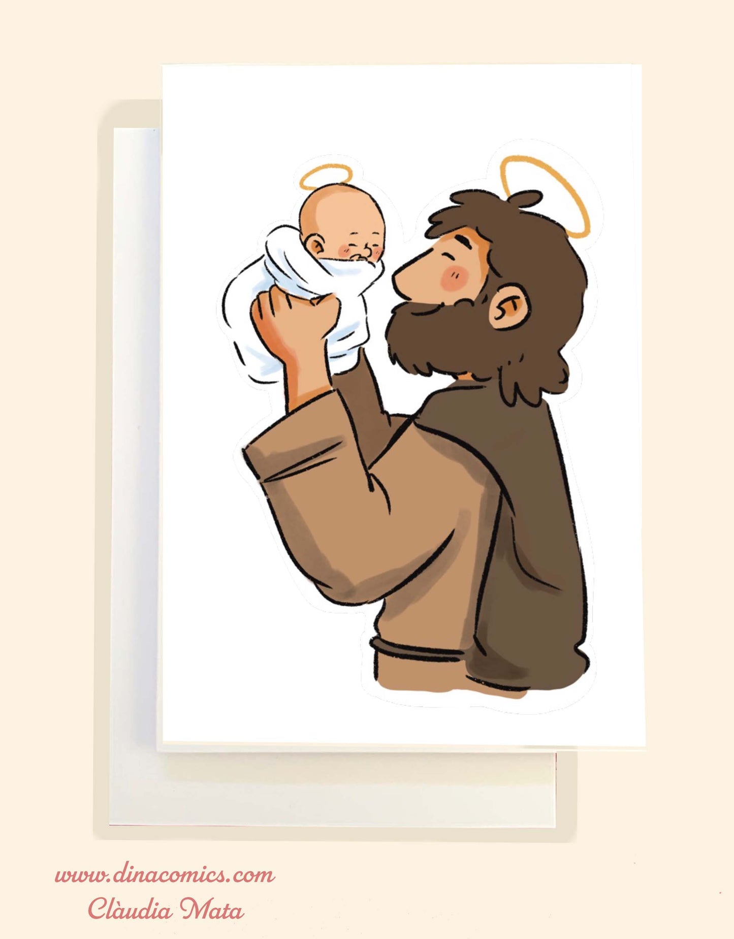 Postal de Navidad católica ilustración San José #4