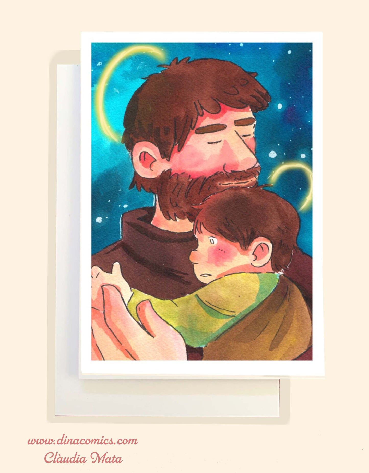 Postal de Navidad católica ilustración San José #7