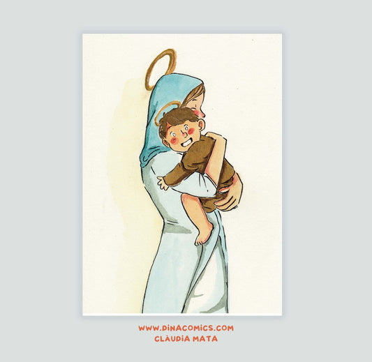 Lámina ilustración - Virgen María y niño Jesús