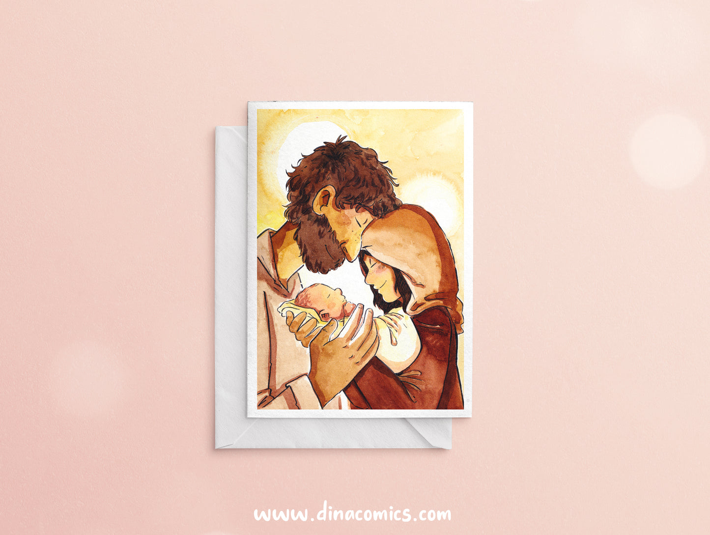 Postal de Navidad católica ilustración Sagrada Familia #1