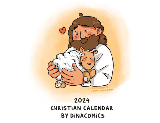 Calendario católico de pared 2024 dinacomics, 12 cómics (wall calendar)