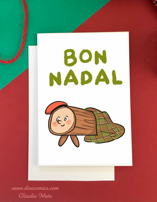 Postal de Navidad Catalunya Tió de Nadal dinA6 más sobre "Bon Nadal"