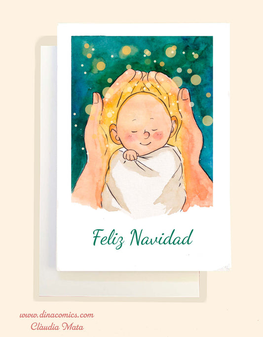 Postal de Navidad católica ilustración niño Jesús #2