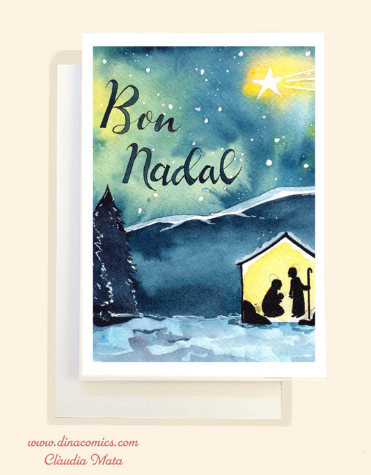 Postal de Navidad católica ilustración Sagrada Familia #2