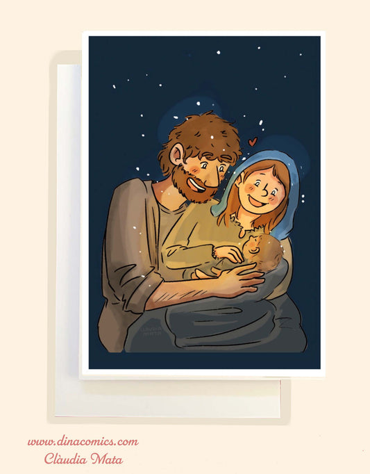 Postal de Navidad católica ilustración Sagrada Familia #3