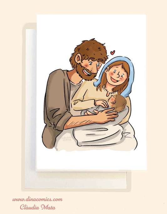 Postal de Navidad católica ilustración Sagrada Familia #5