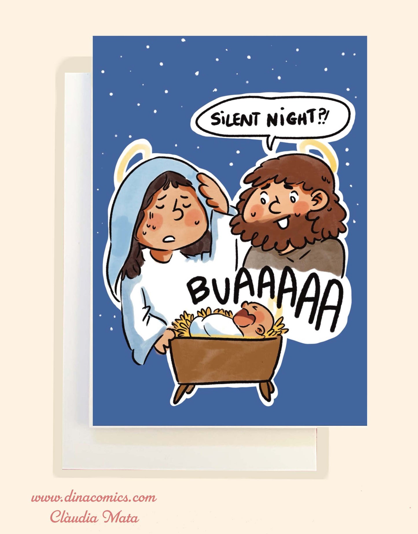 Postal de Navidad católica ilustración Sagrada Familia #7 Noche de paz
