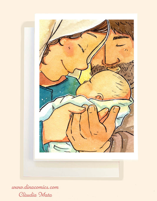 Postal de Navidad católica ilustración Sagrada Familia #8
