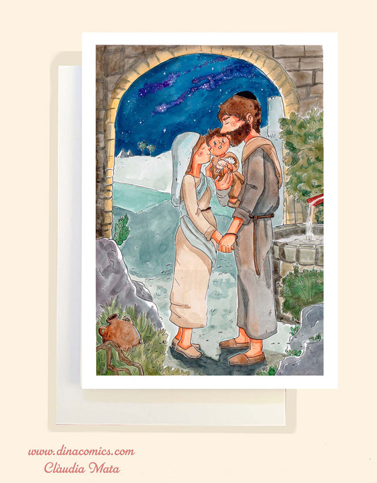 Postal de Navidad católica ilustración Sagrada Familia #13