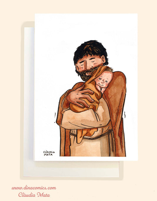 Postal de Navidad católica ilustración San José  #1