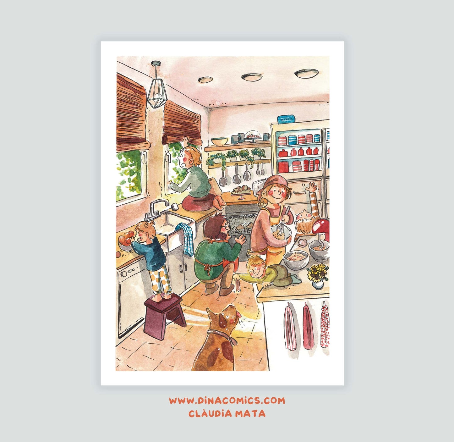 Lámina ilustración Cocinar en familia
