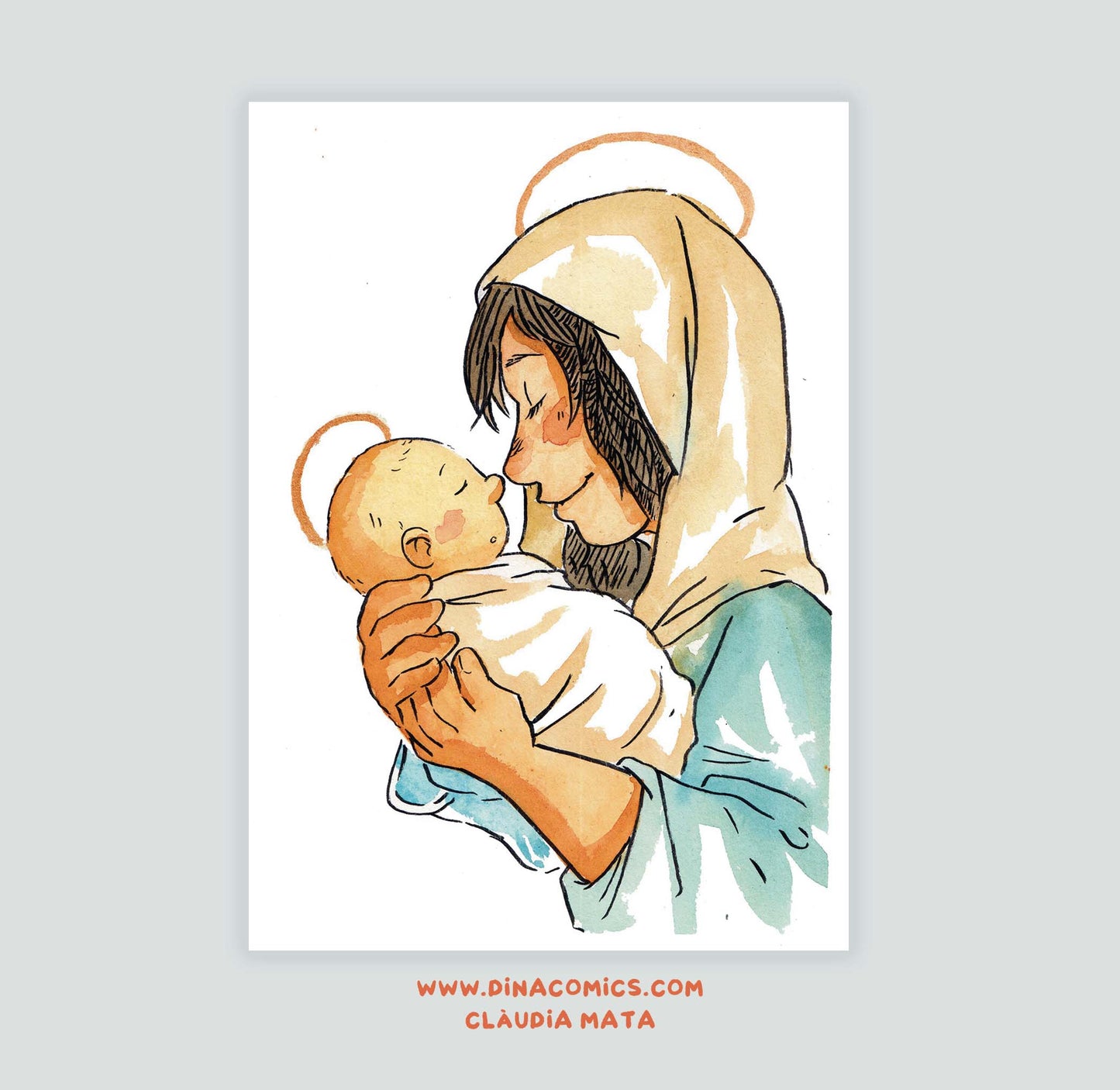 Lámina ilustración - Virgen María y niño Jesús #2
