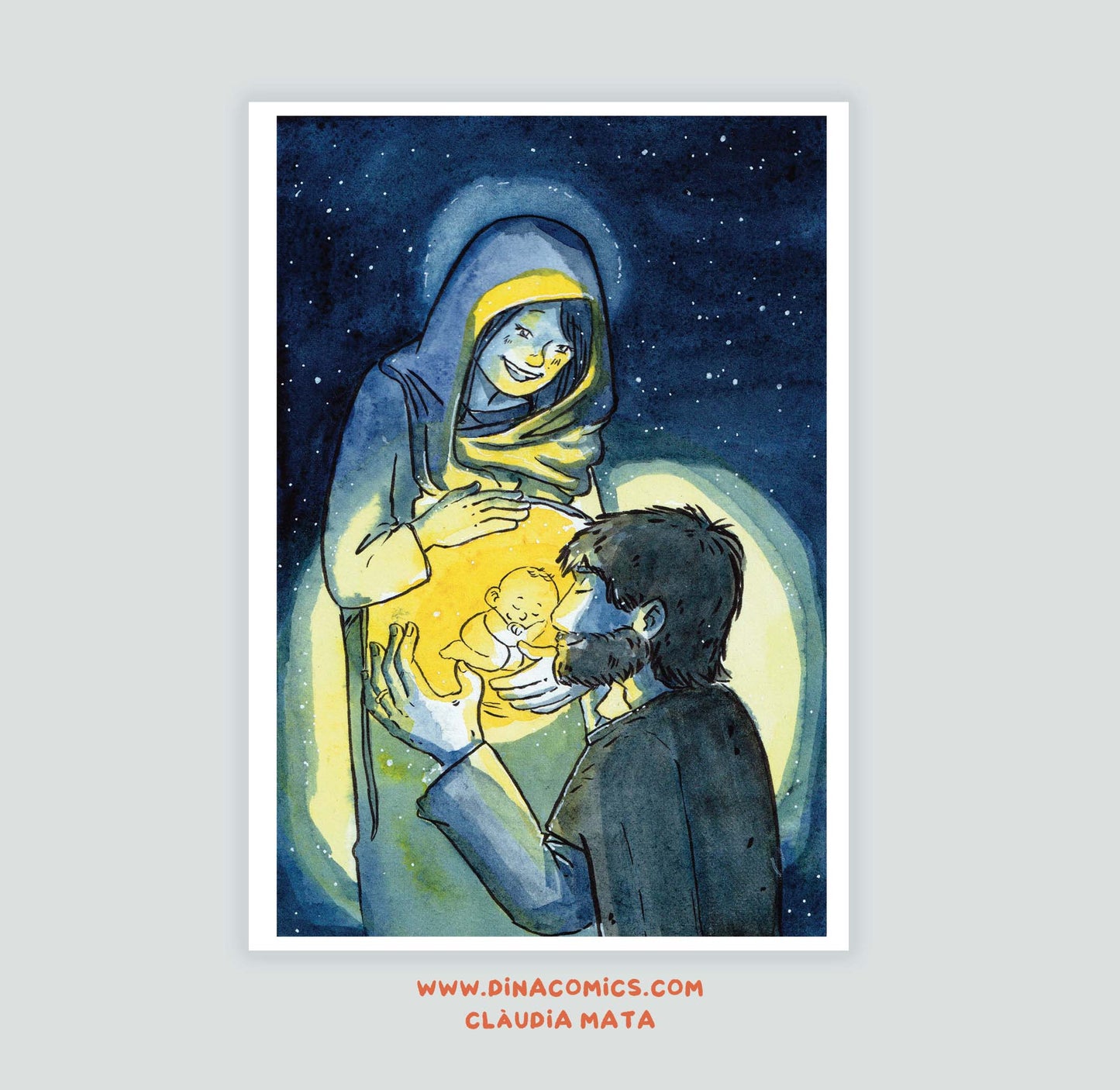 Lámina ilustración - Sagrada Familia, Virgen Maria embarazada