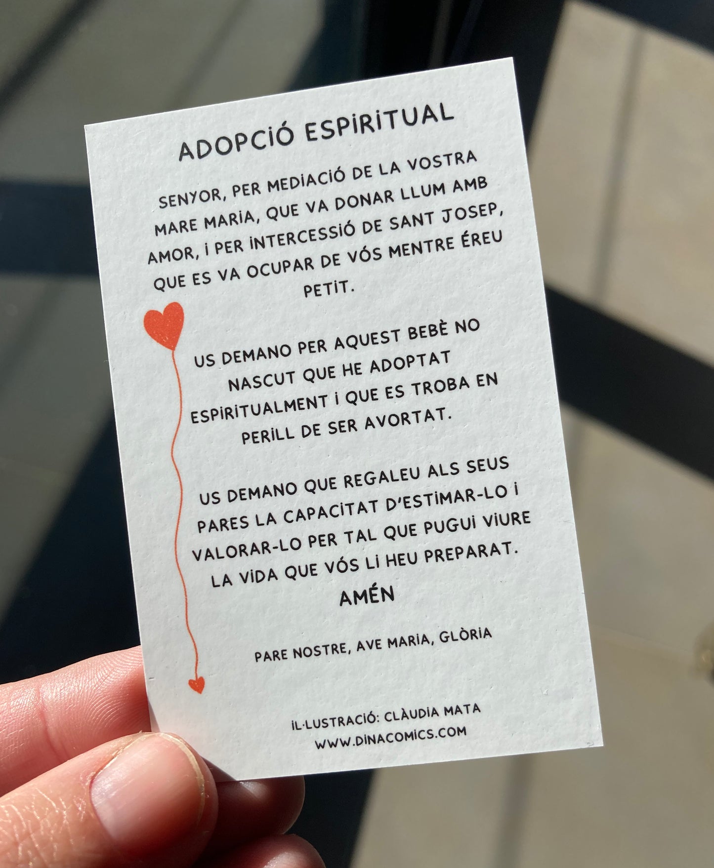 Adopció Espiritual Català carta de pregària - tarjeta de oración