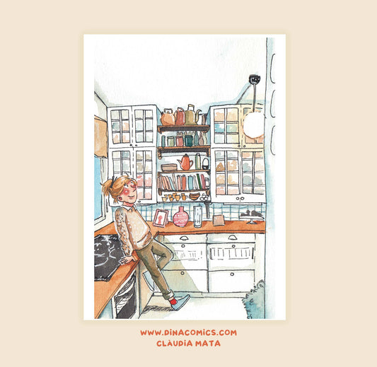 Lámina ilustración - Cocina acuarela